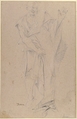 Nude Youth Running (recto); Standing Draped Old Man with Left Hand Upraised (verso), Pietro Testa (Italian, Lucca 1612–1650 Rome), Black chalk on gray paper (recto); black chalk with traces of white chalk (verso)